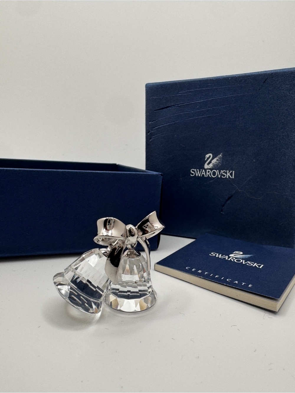 Swarovski Crystal Double Bells Silver Bow Box & COA Retired